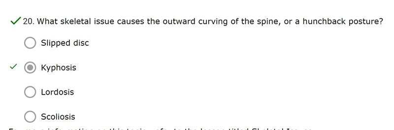 What skeletal issue causes the outward curving of the spine, or a hunchback posture-example-1