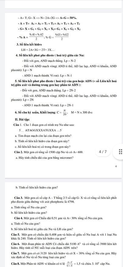 1 gen có tổng số 1500 cặp Nu như sau 3·-example-1