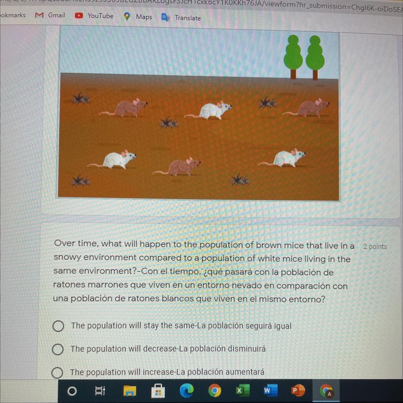 Over time, what will happen to the population of brown mice that live in a snowy environment-example-1