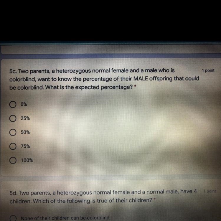 5c. Two parents, a heterozygous normal female and a male who is colorblind, want to-example-1