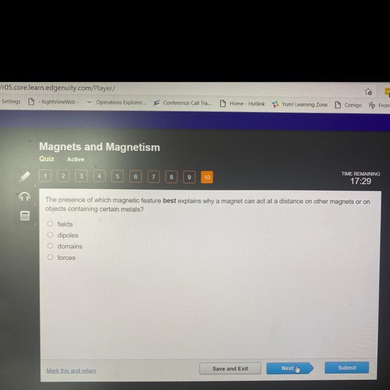 The presence of which magnetic feature best explains why a magnet can act at a distance-example-1