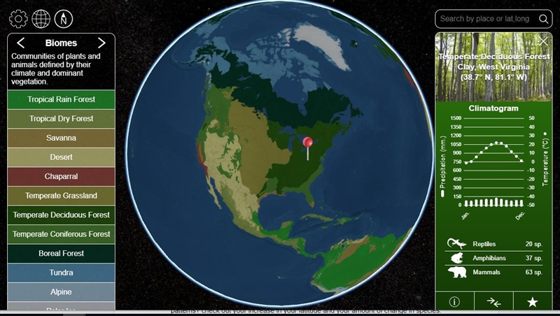 Select a location within each of the following biomes and fill in the missing information-example-1