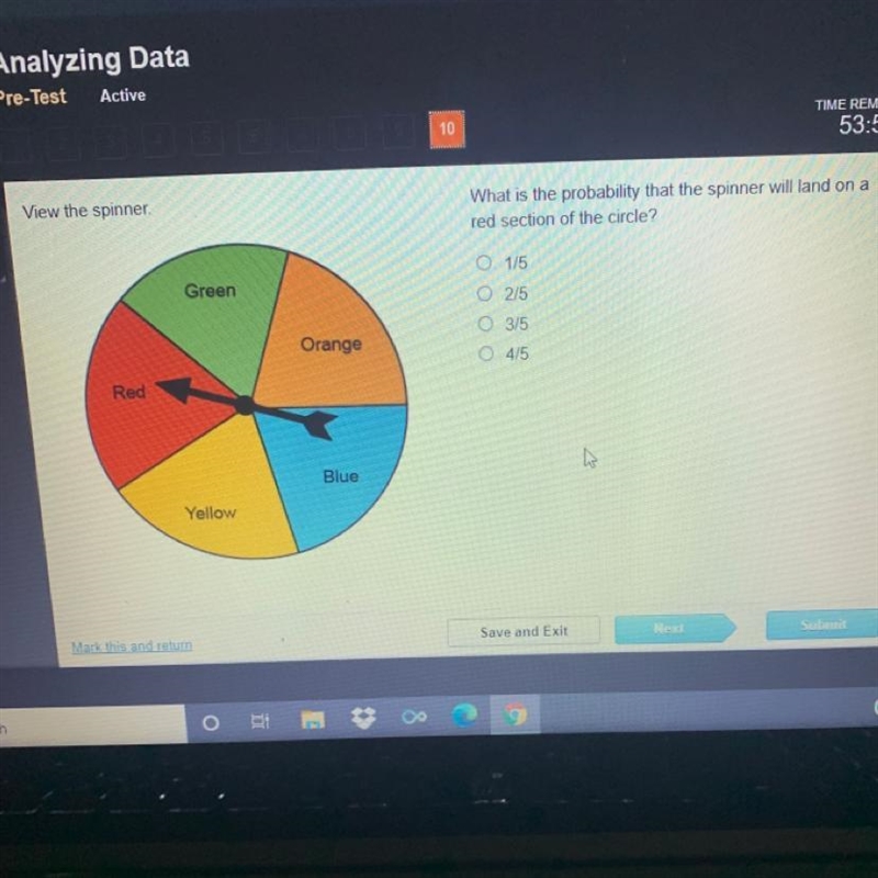 View the spinner What is the probability that the spinner will land on a red section-example-1