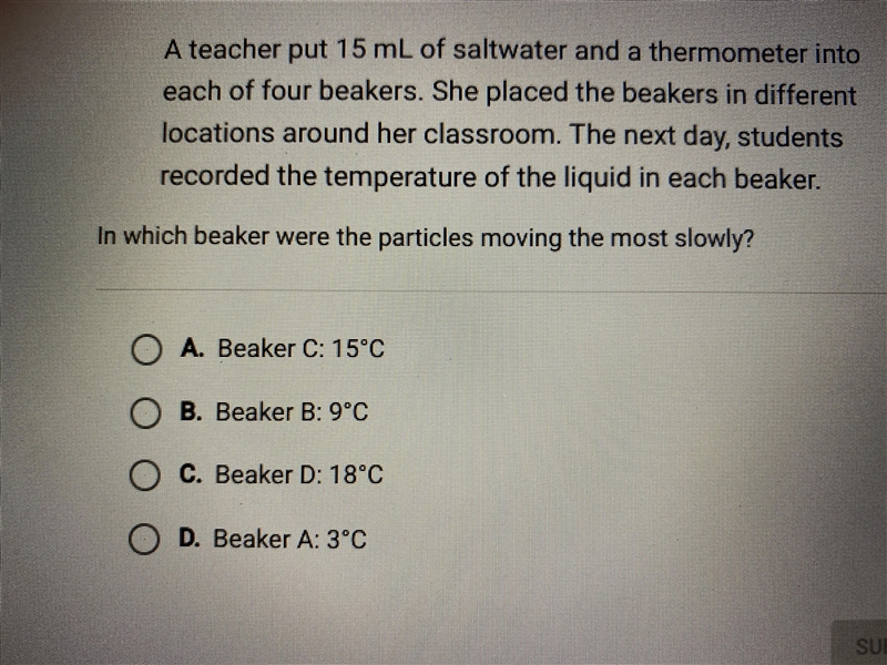 In which beaker were the particles moving the most slowly?-example-1