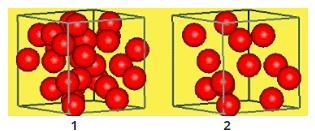 Take a look at the two boxes below. Each box has the same volume. If each ball has-example-1