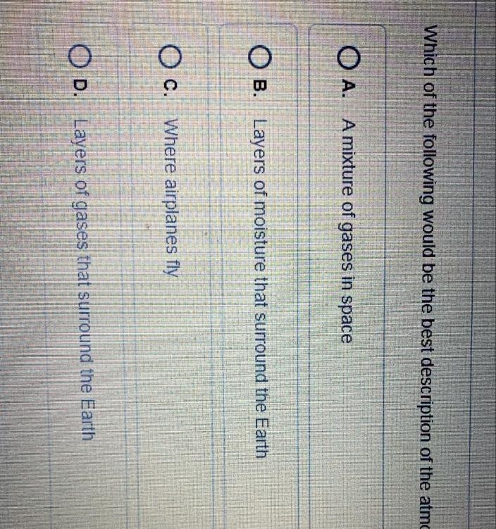 Which of the following would be the best description of the atmosphere? Please!-example-1