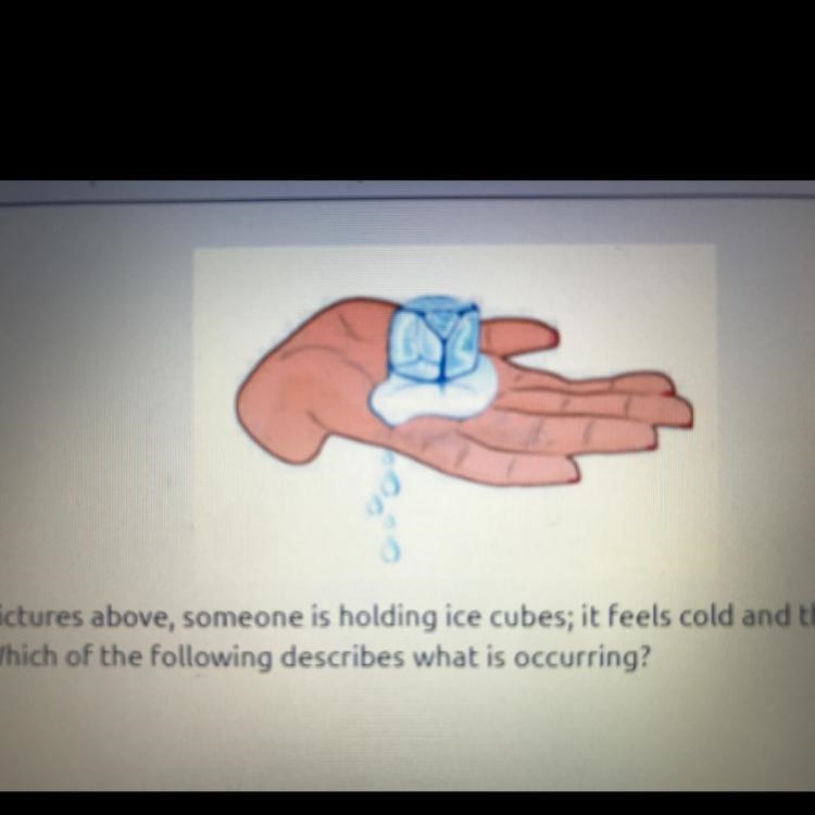 In the pictures above, someone is holding ice cubes; it feels cold and they begin-example-1