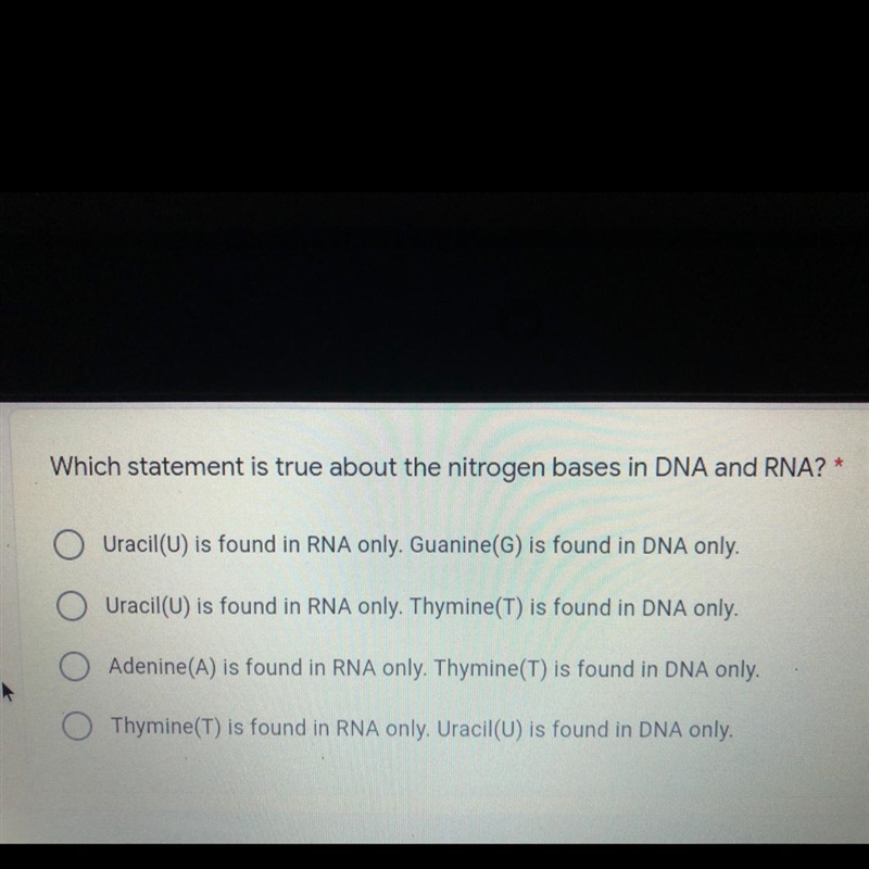 Which statement is true about the nitrogen bases in DNA and RNAI-example-1