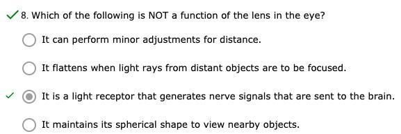 Which of the following is NOT a function of the lens in the eye? pls pst-example-1