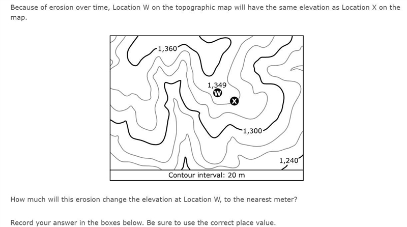 How much will erosion change the elevation at Location W, to the nearest meter?-example-1