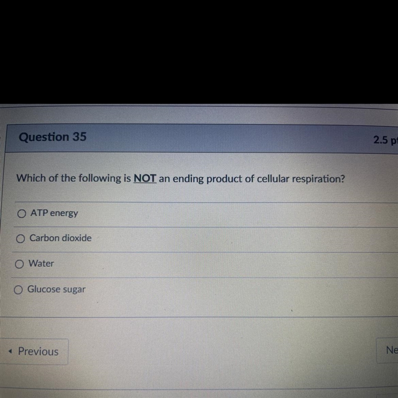 Which of the following is NOT an ending product of cellular respiration?-example-1