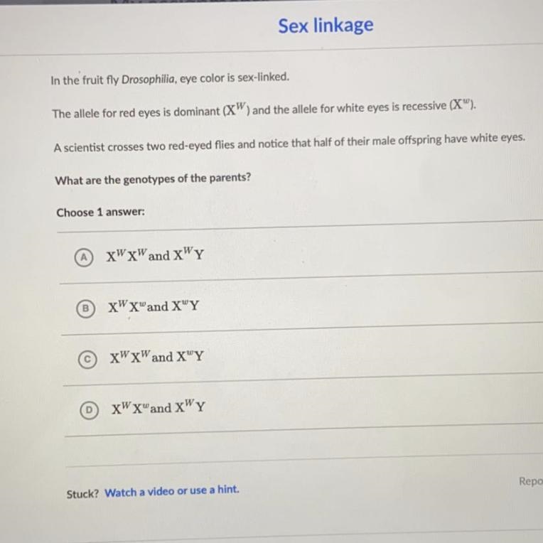 Plz help !!!! In the fruit fly Drosophila, eye color is sex-linked. The allele for-example-1