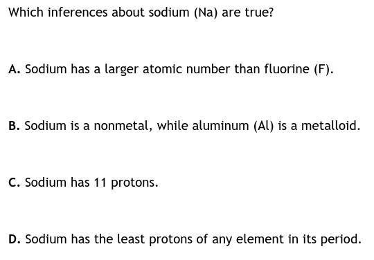 A student examines a periodic table. Which inferences about sodium (Na) are true?-example-1