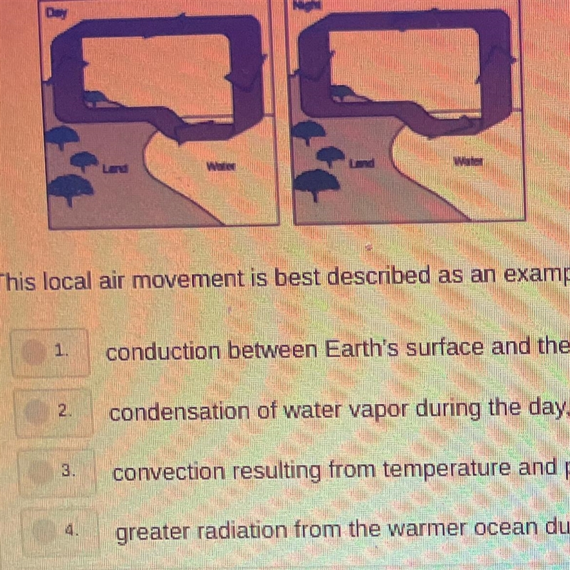 The diagram below represents the circulation of air above Earth's surface at a coastal-example-1