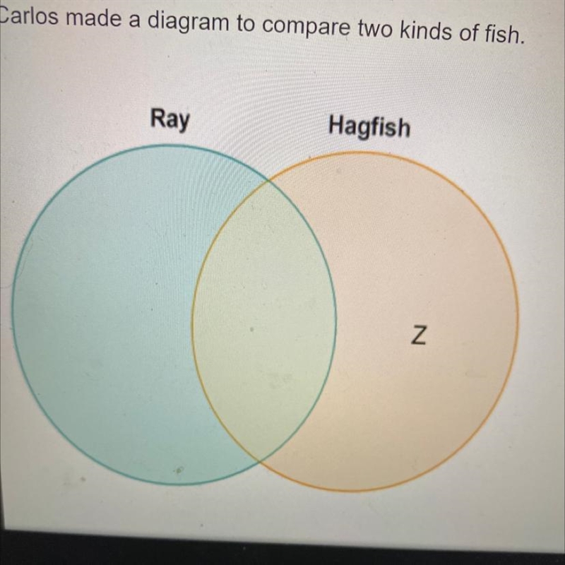 Carlos made a diagram to compare two kinds of fish. which label belongs in the area-example-1