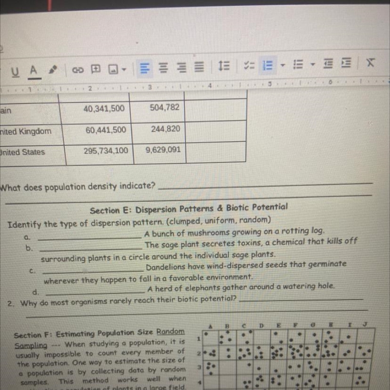 2. What does population density indicate? Section E: Dispersion Patterns & Biotic-example-1