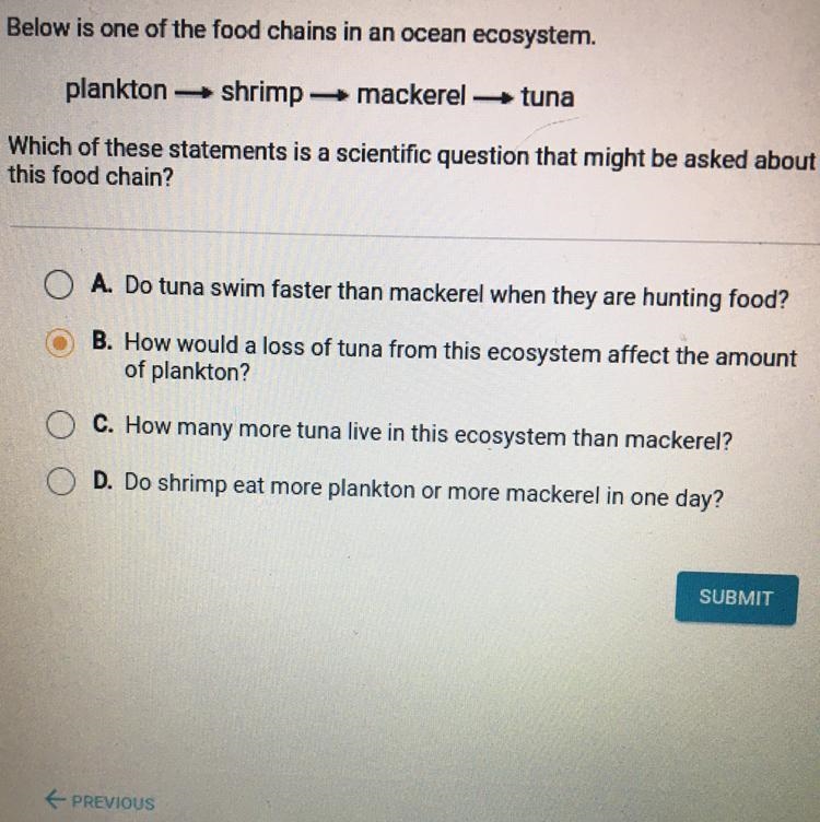 I think it’s B but not sure need sum help plz! Below is one of the food chains in-example-1