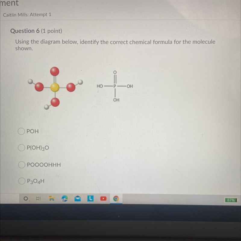 Using the diagram below, identify the correct chemical formula for the molecule shown-example-1