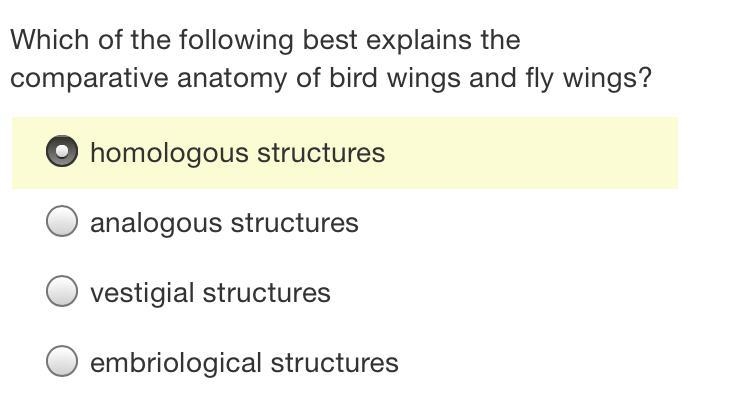 Which of the following best explains the comparative anatomy of bird wings and fly-example-1