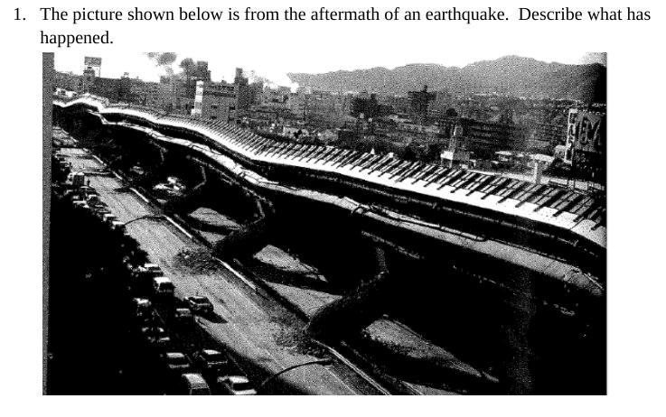 The picture shown below is from the aftermath of an earthquake. Describe what has-example-1