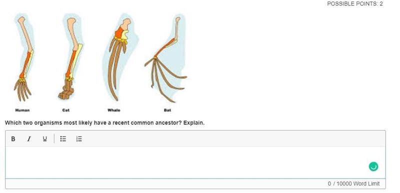 Which two organisms most likely have a recent common ancestor? Explain.-example-1