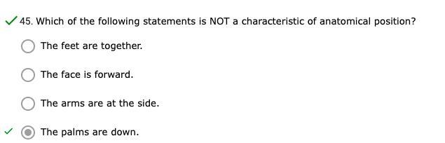 Which of the following statements is NOT a characteristic of anatomical position?-example-1