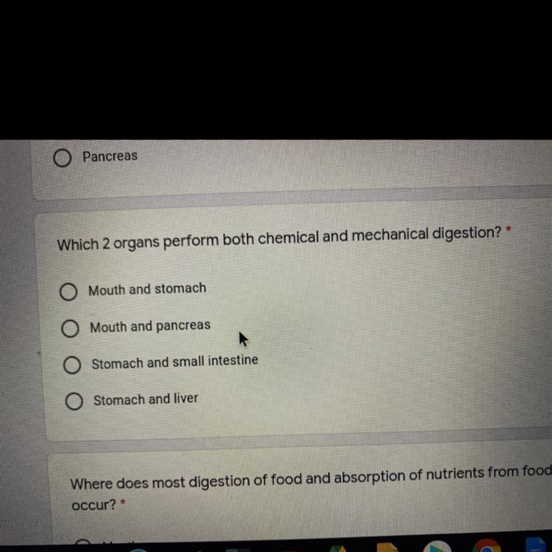 Which 2 organs perform both chemical and mechanical digestion?-example-1