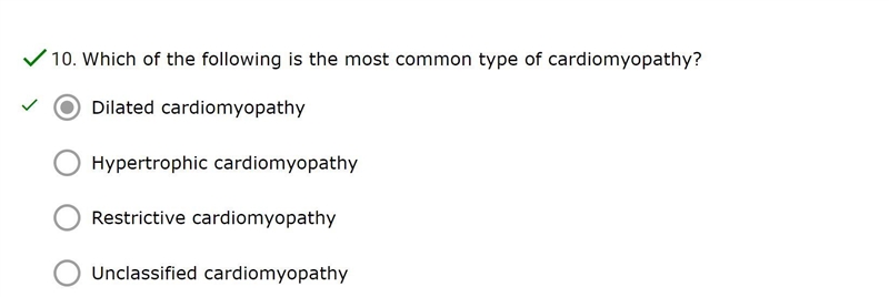 Which of the following is the most common type of cardiomyopathy?-example-1