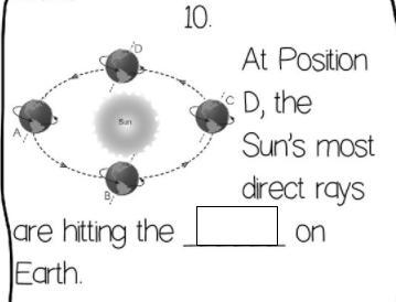 Please fill in the blank to answer the question. At Position D, the Sun's most direct-example-1