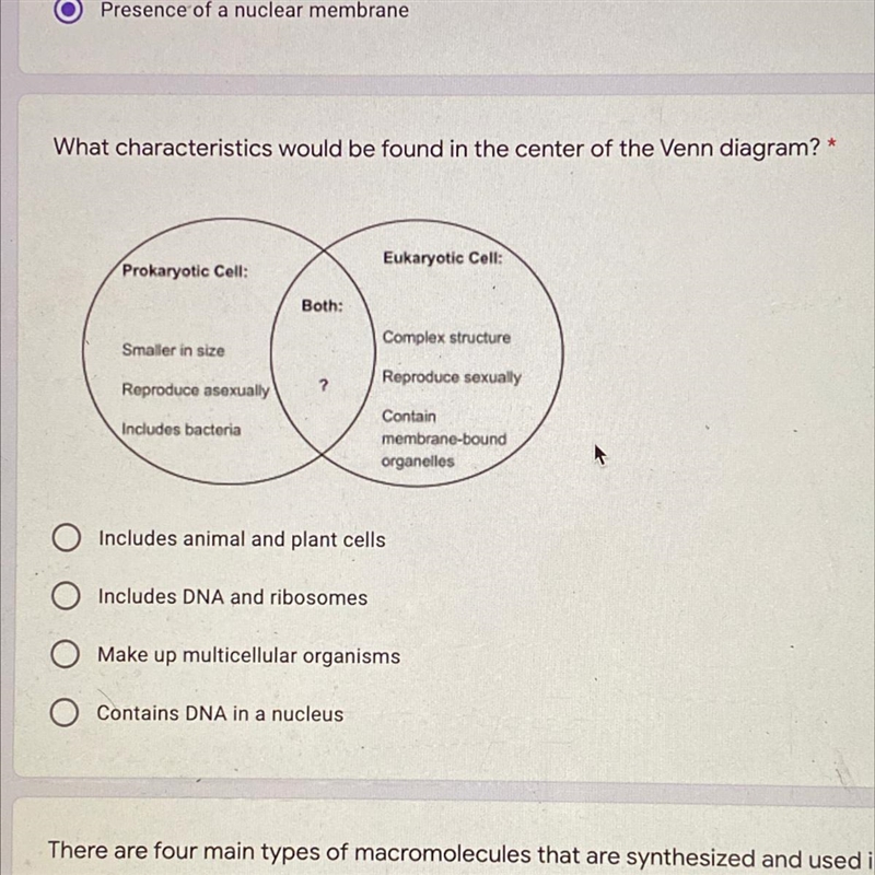 What characteristics would be found in the center of the Venn diagram? * A. Includes-example-1