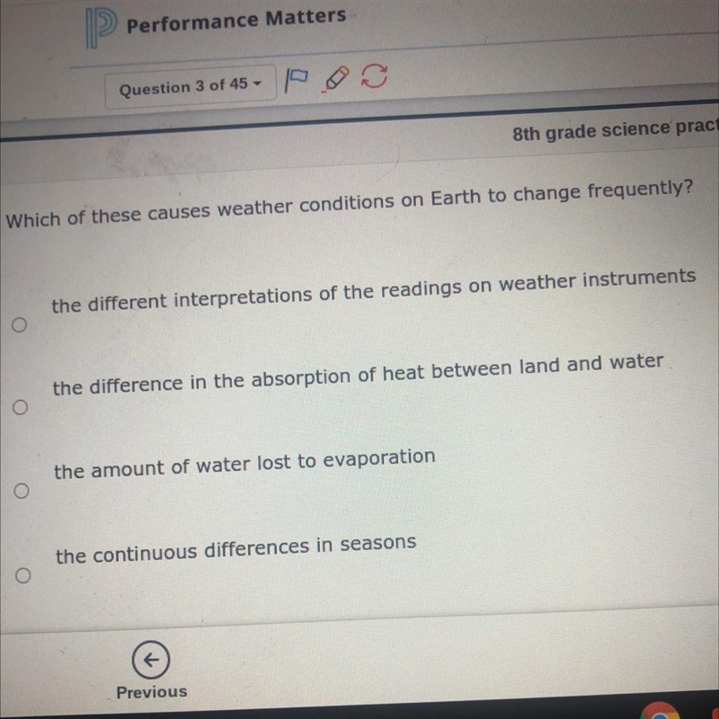 Which of these causes weather conditions on Earth to change frequently-example-1