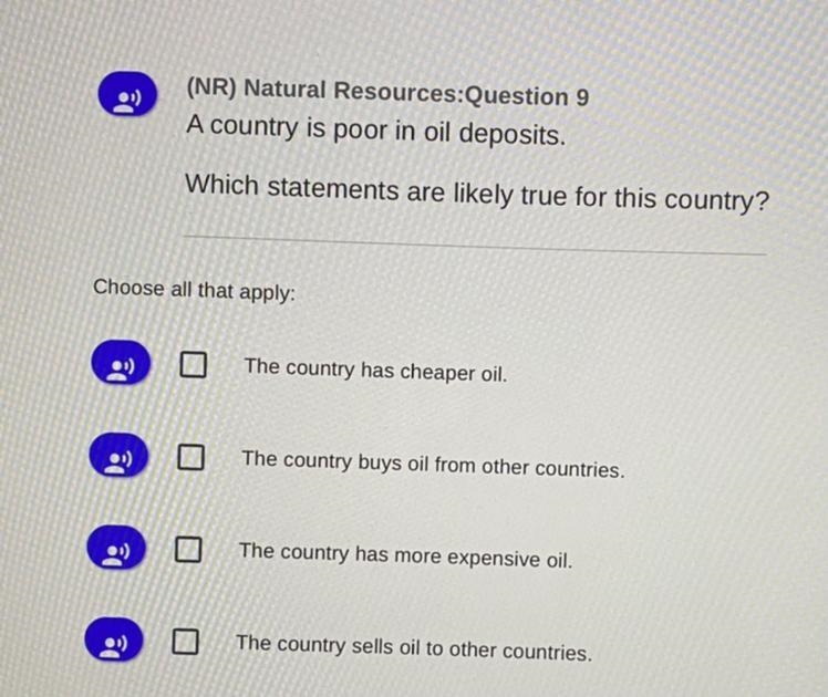 A country is poor in oil deposits. Which statements are likely true for this country-example-1