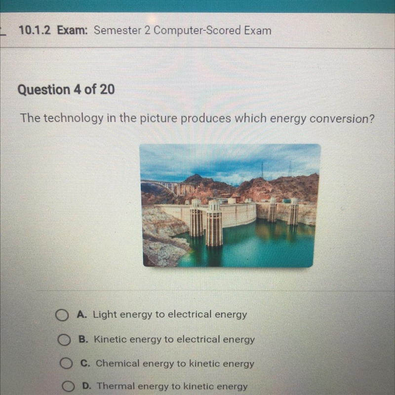 The technology in the picture produces which energy conversion? VOU O A. Light energy-example-1