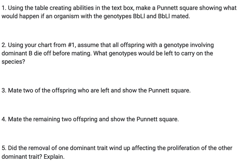 Help please? 5 part punnett square bio assignment. 40 POINTS! oh and its due in an-example-1