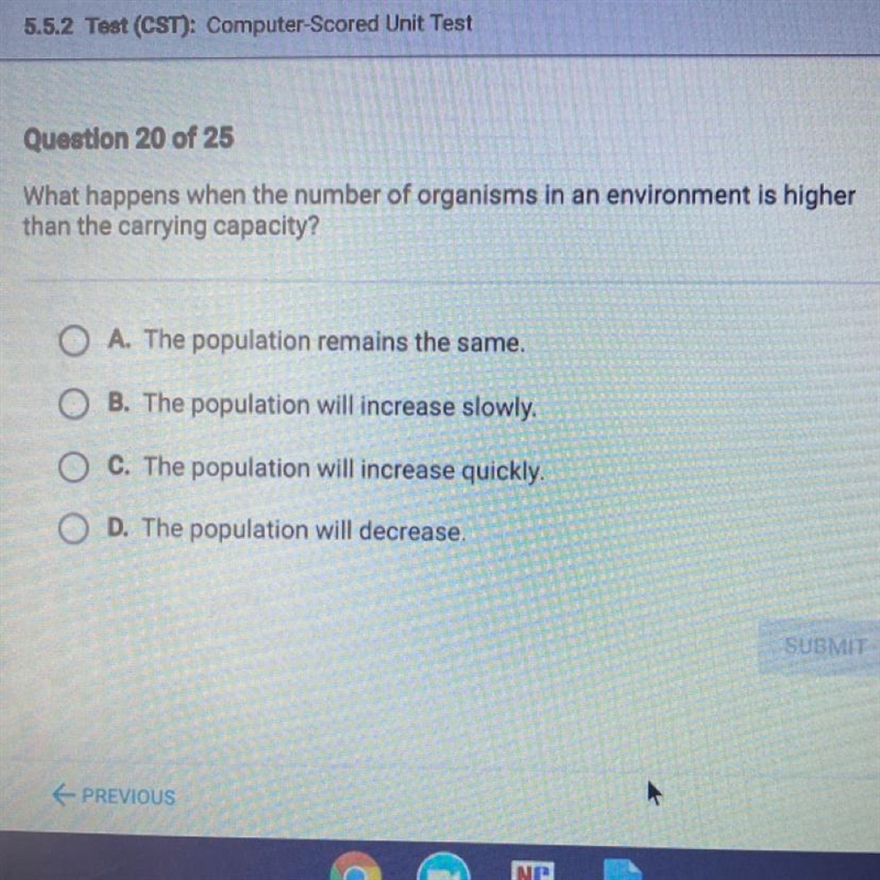 What happens when the number of organisms in an environment is higher than the carrying-example-1