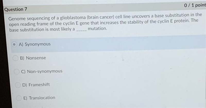 I'm stuck on this multiple choice problem about a base substitution mutation that-example-1