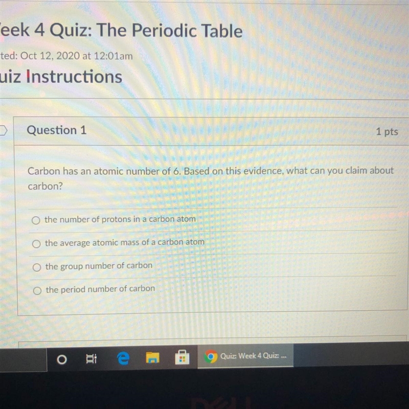 Carbon has an atomic number of 6. Based on this evidence, what can you claim about-example-1