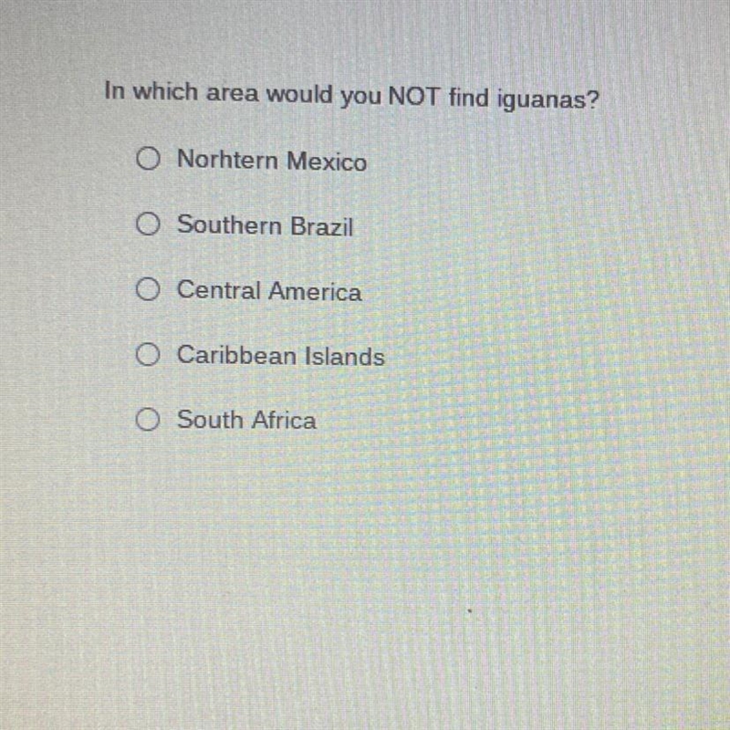 Which area would you not find iguanas￼?-example-1