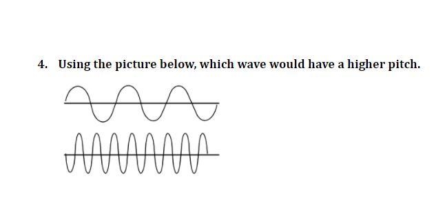 HELP PLS Using the picture below, which wave would have a higher pitch.-example-1