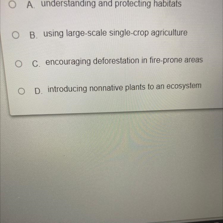 Which of the following is one way that humans can protect biodiversity?-example-1