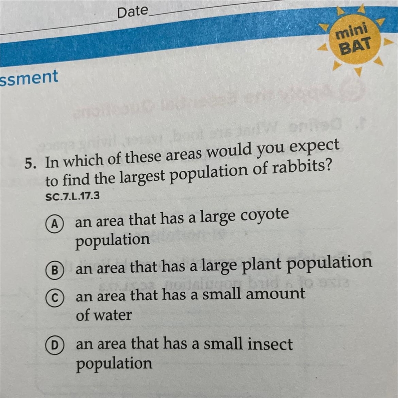 5. In which of these areas would you expect to find the largest population of rabbits-example-1