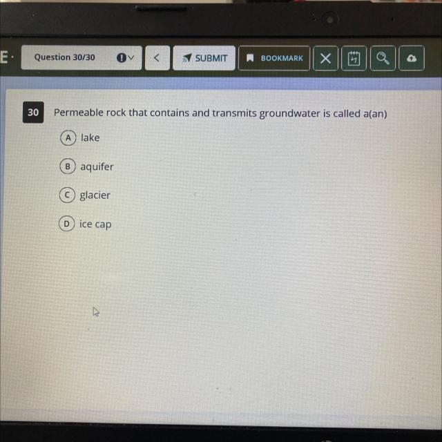 Permeable rock that contains and transmits groundwater is called a(an) A lake B aquifer-example-1
