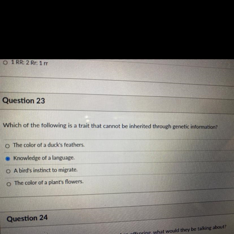 Which of the following is a trait that cannot be inherited through genetic information-example-1