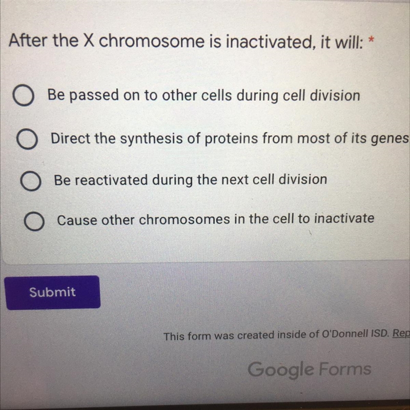 After the X chromosome is inactivated, it will-example-1