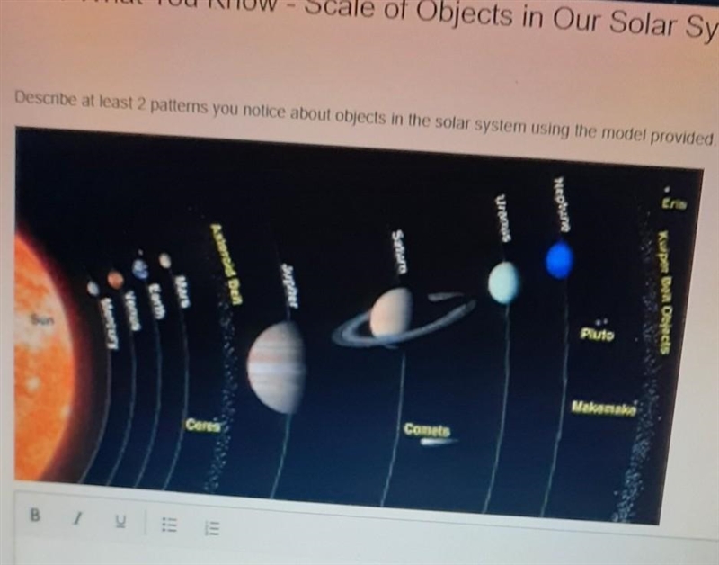 Describe at least 2 patterns you notice about objects in the solar system using the-example-1