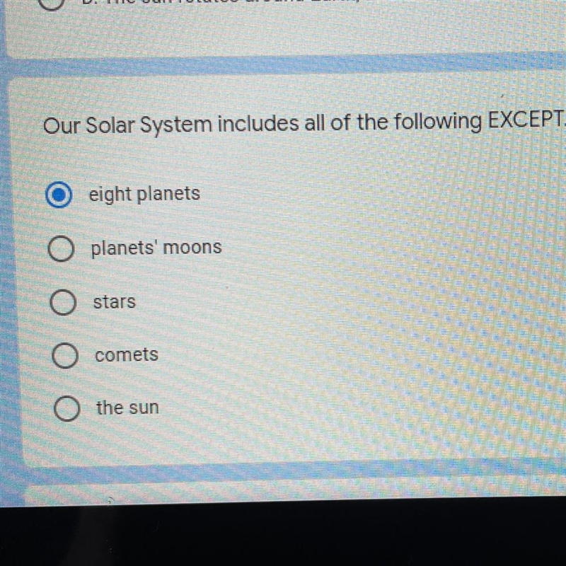 Solar system included all of the following except what?-example-1