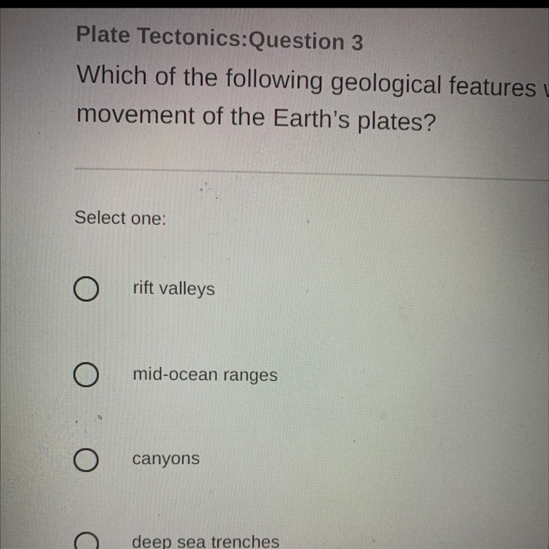 (SCIENCE) Which of the following geological features was not created by the movement-example-1