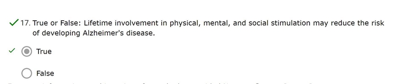 True or False: Lifetime involvement in physical, mental, and social stimulation may-example-1