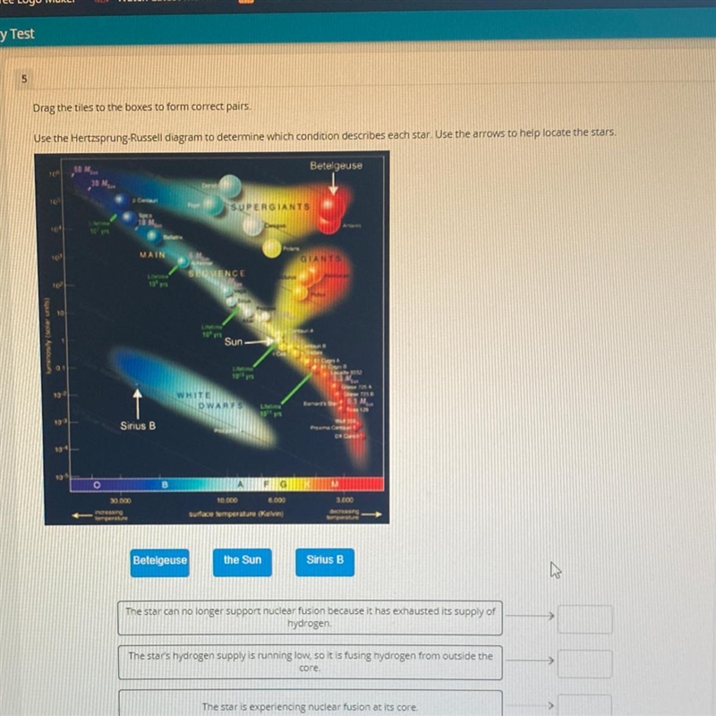 Drag the tiles to the boxes to form correct pairs Use the Hertsprung Russell diagram-example-1