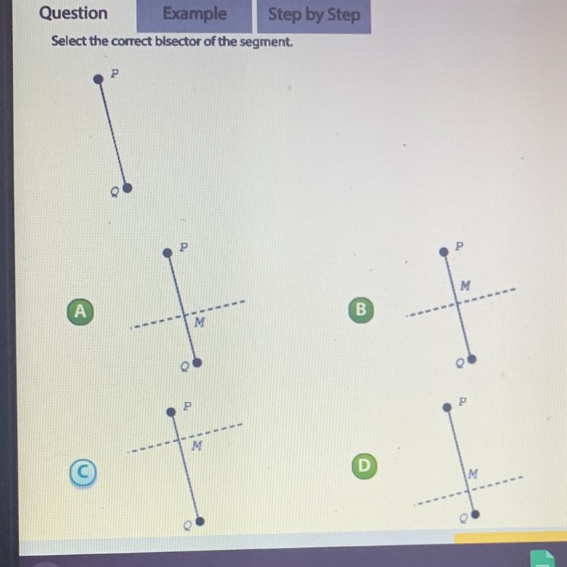 Select the correct blsector of the segment. M А B M 2 M D M-example-1